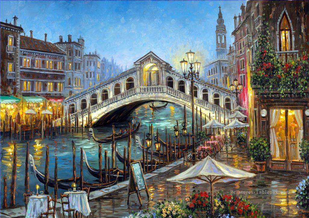 bridge street shops riverbank cityscape scènes modernes de la ville Peintures à l'huile